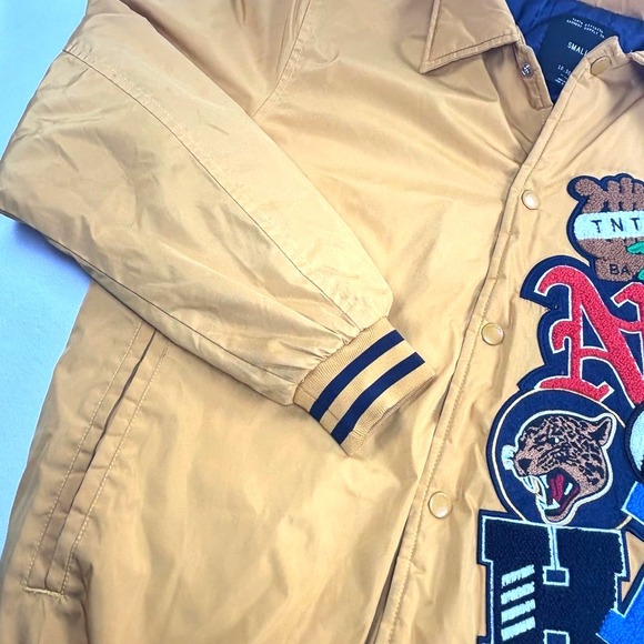 10 Deep Tenth Division Mens Yellow Patchwork Varsity Bomber Jacket Small NY - Picture 7 of 16